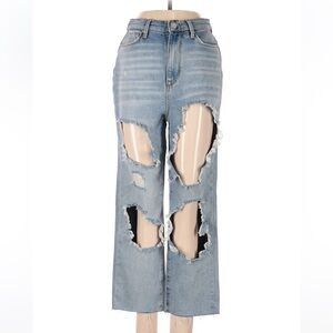 BDG womens jeans 24 wide leg distressed thrashed cropped mom high rise raw hem